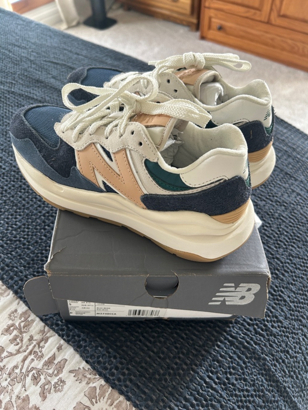New Balance Navy, Cream & Tan Retro Runner Sneakers